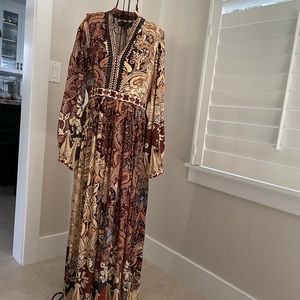 Anthropologie Brown Motif Boho Maxi Dress